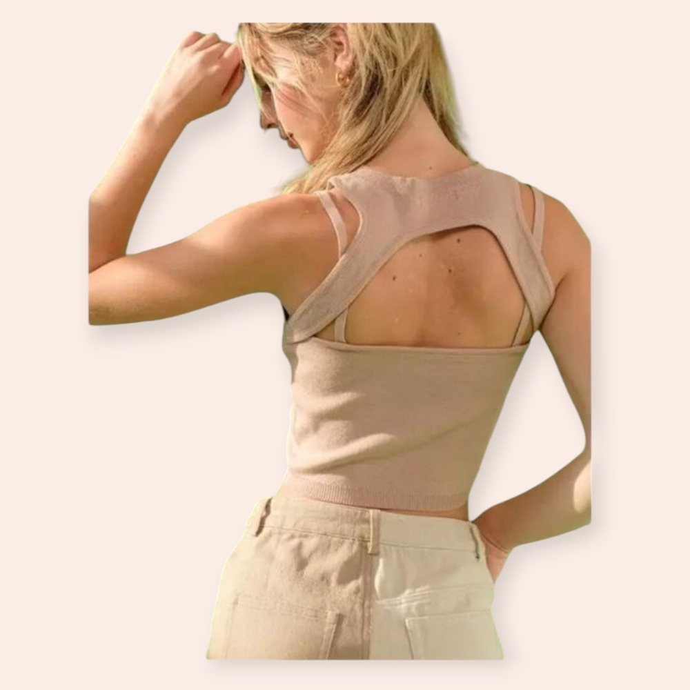 Papermoon Tan Cutout Crop Tank Top Size Small - Picture 3 of 7